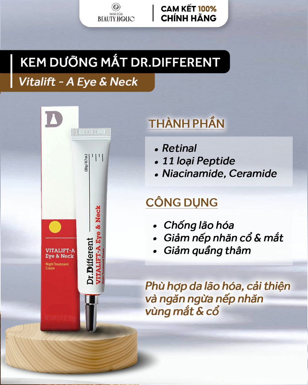 [Nhacuabeautyholic] [SALE DATE T8.2025]  Kem chống nhăn mắt và cổ  DR.DIFFERENT Vitalift-A Eye & Neck