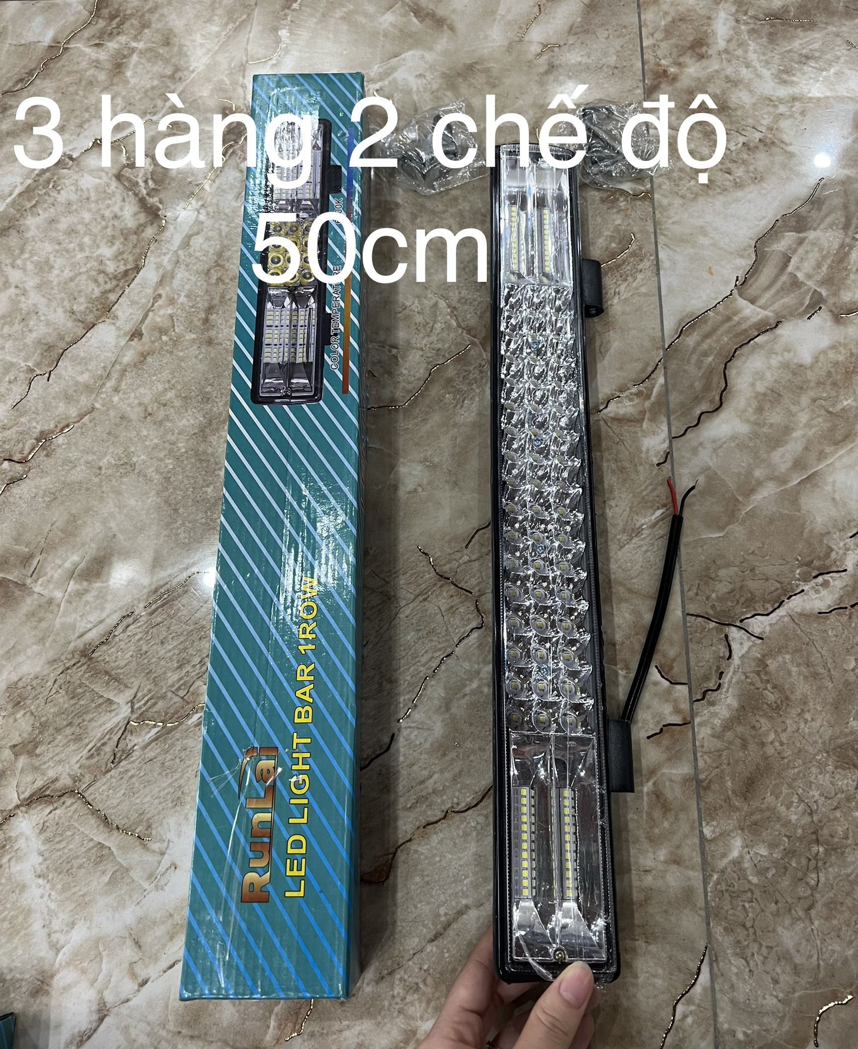 Đèn led runlai trợ sáng ô tô 3 hàng 30cm/50cm 2 chế độ trắng vàng
