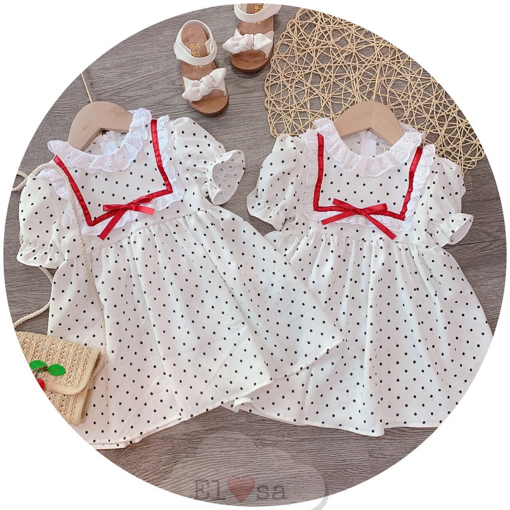 VÁY CHẤM BI PHỐI REN CHO BÉ