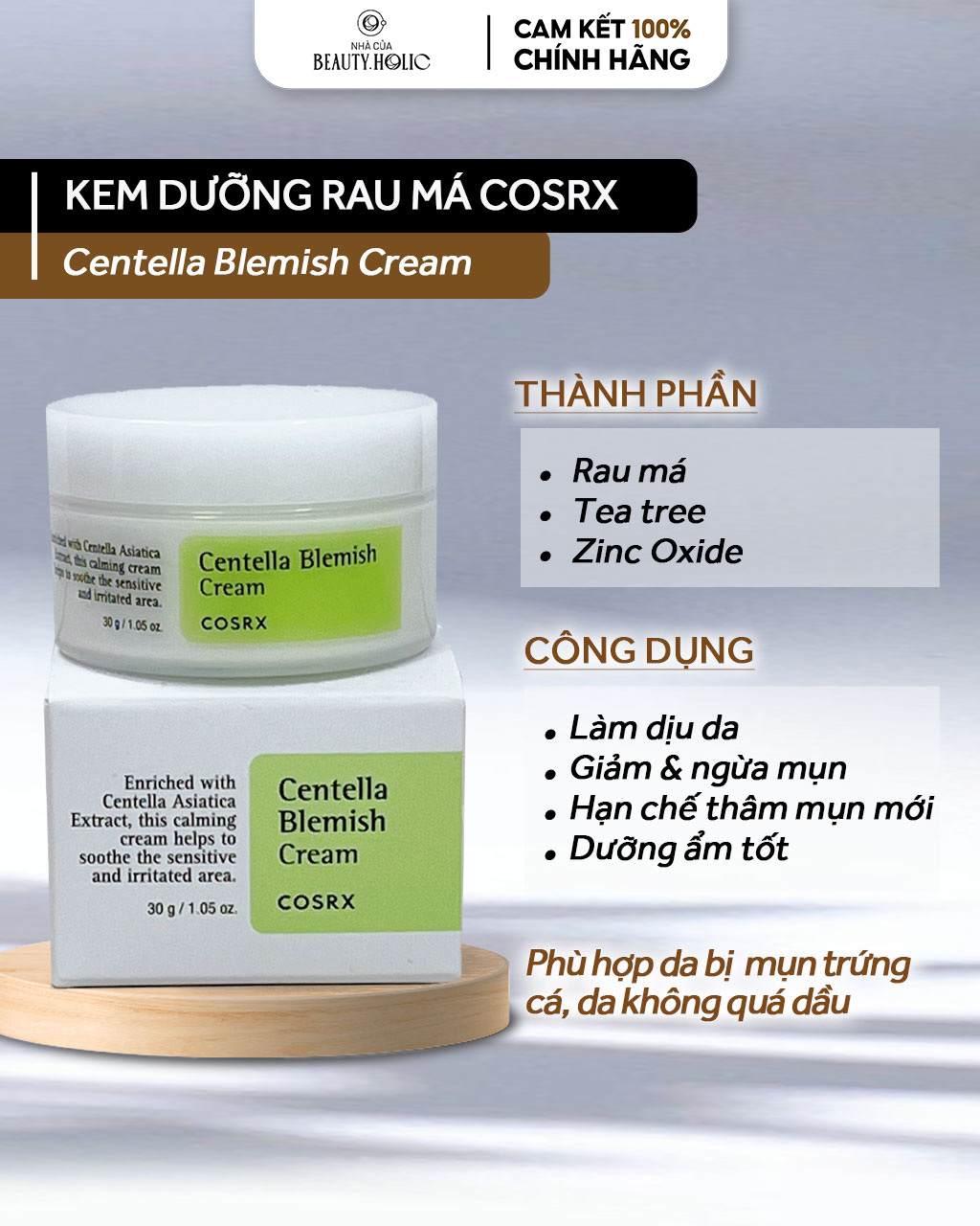 [HCM][Nhacuabeautyholic] Kem dưỡng rau má COSRX CENTELLA BLEMISH CREAM