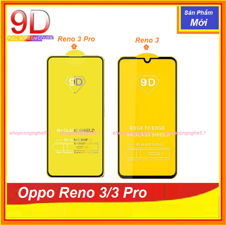 kính cường lực 9D Full Màn Hình (6.4) Oppo Reno 3 và Reno 3 Pro