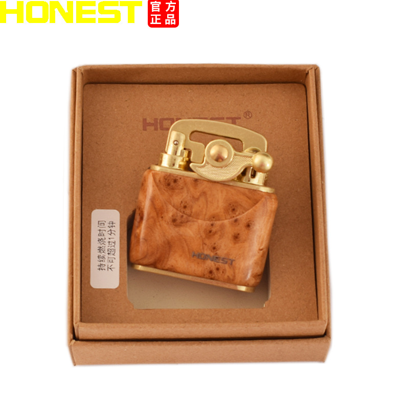 Bật lửa đá xăng Honest màu vân gỗ kiểu dáng mới