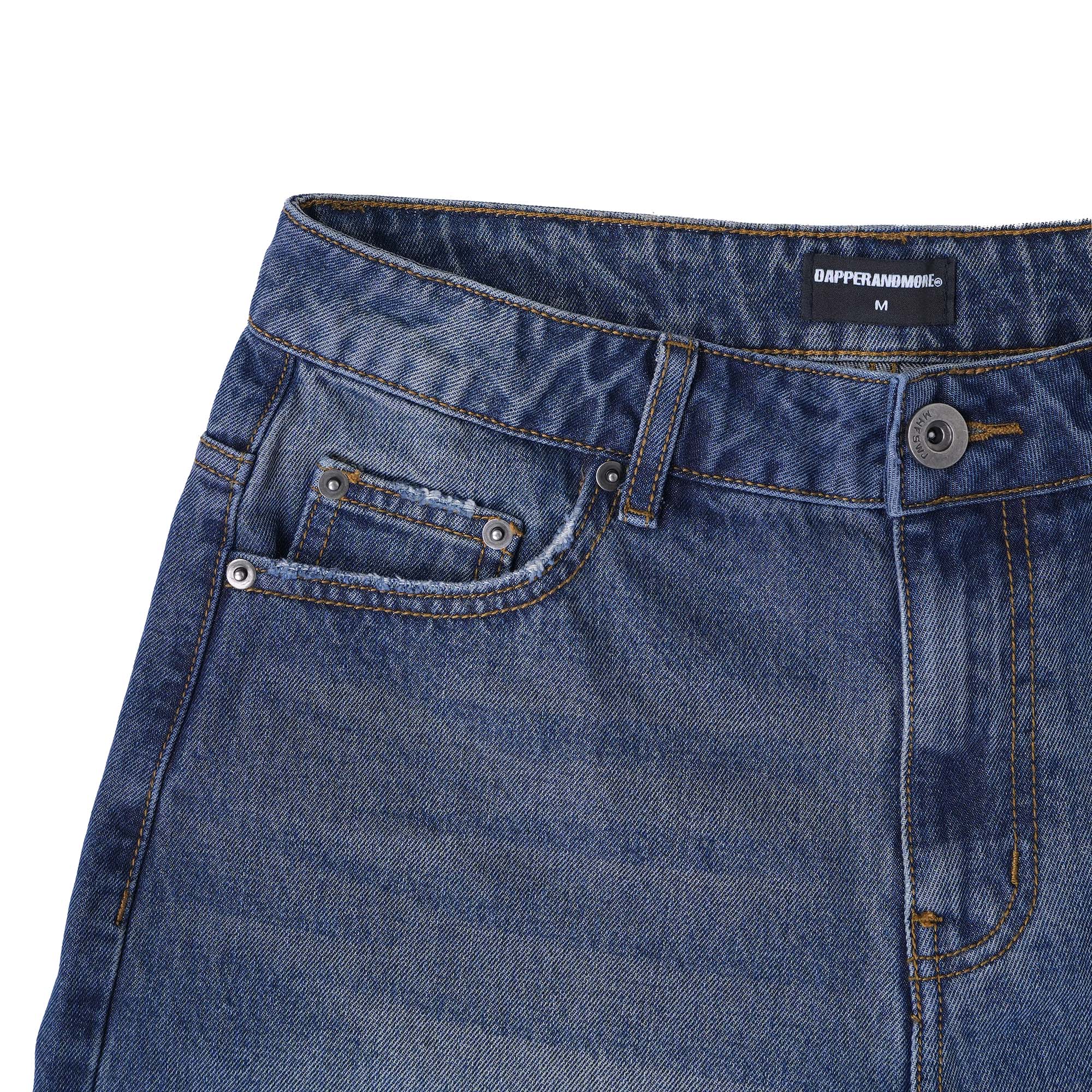 Quần Short Jean DAPPERANDMORE Washed Denim Form Lửng - Xanh Blue
