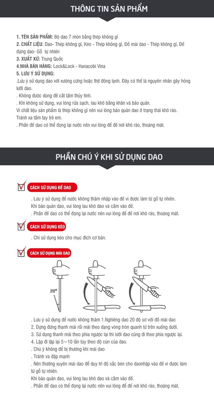 [HÀNH CHÍNH HÃNG] BỘ DAO 7 MÓN LOCK&LOCK BẰNG THÉP KHÔNG GỈ CKK301