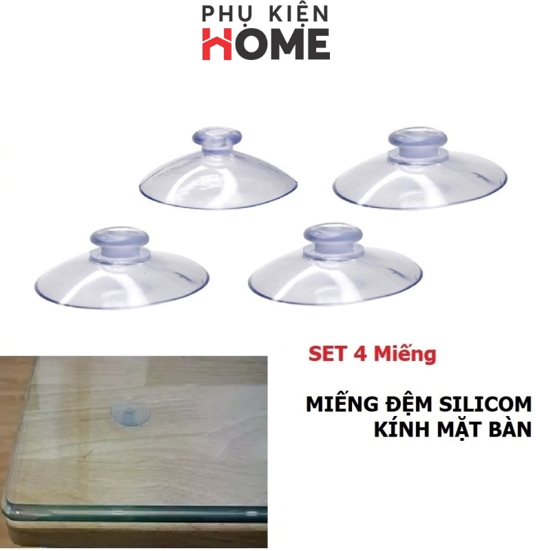 Set 4 đệm silicon trong suốt kê giữa kính mặt bàn, miếng đệm kê kính 1 mặt hít, chống xê dịch và trơn trượt kính trên mặt bàn - phụ kiện home 5506