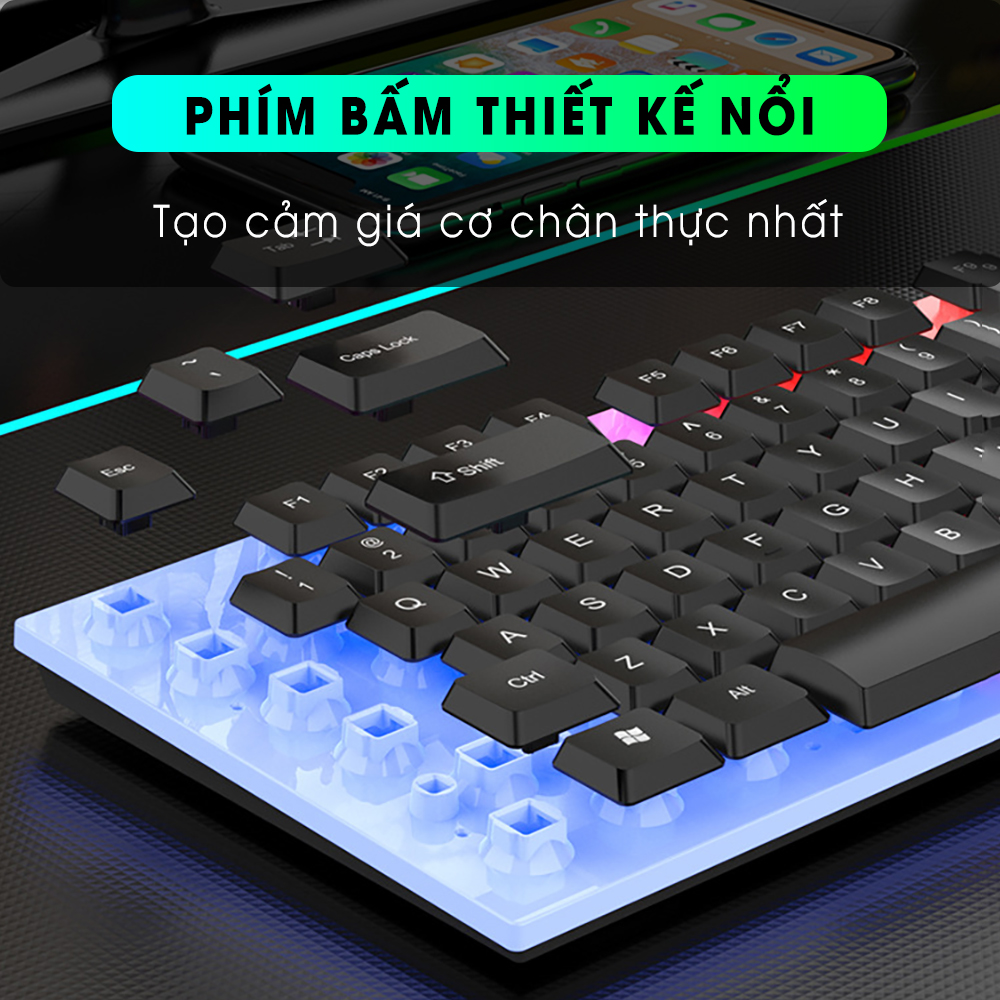 Bàn phím máy tính gaming có dây SIDOTECH V4 giả cơ đèn led rgb cầu vồng chống nước full 104 key combo chuột bàn phím chơi game làm việc gõ phím nhanh không delay giúp gõ văn bản chơi game esport - Hàng chính hãng