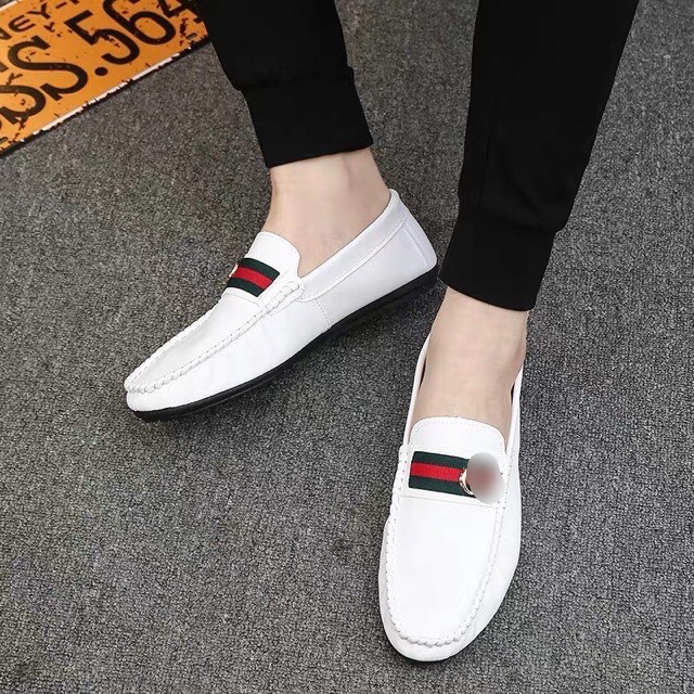 ( 2 màu ) giày lười nam da mềm khóa ngang đế cao su