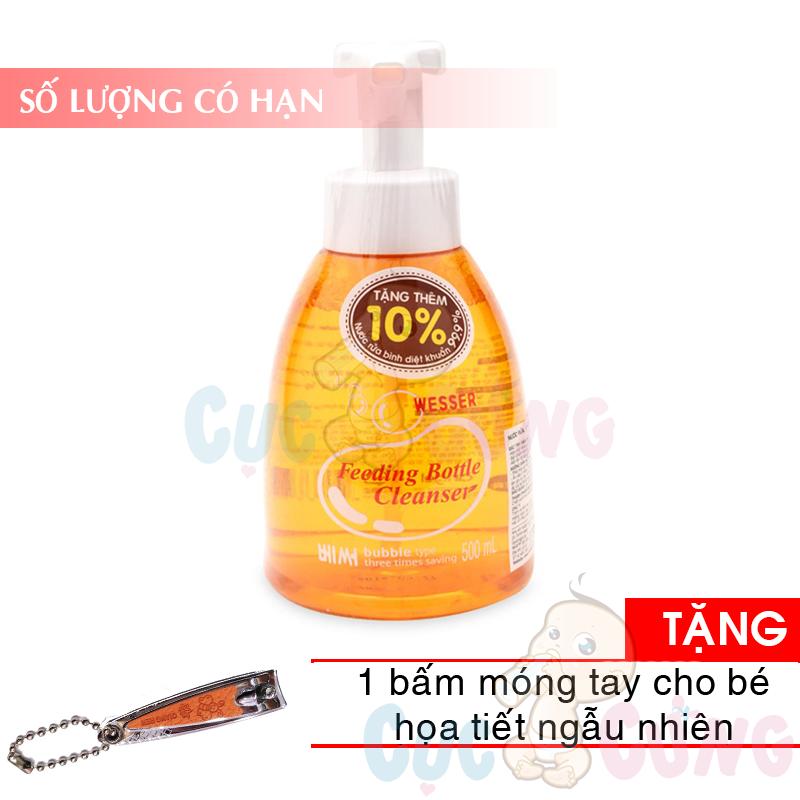 Nước rửa bình sữa Wesser CHAI 500ml Tặng 1 cắt móng tay họa tiết ngẫu nhiên - nuoc rua binh sua