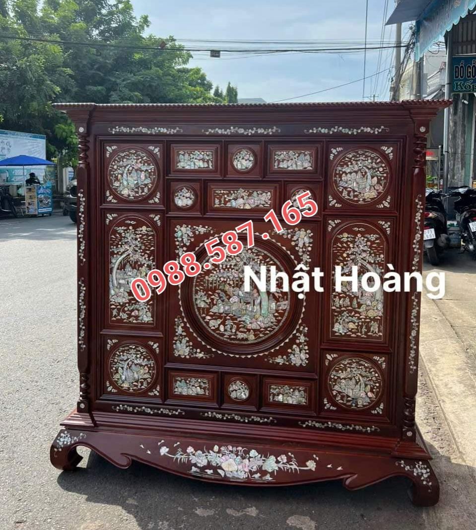 Tủ thờ mặt thẳng gỗ căm xe khảm trai mẫu đặc biệt ngang 1m53 LK67T hhh