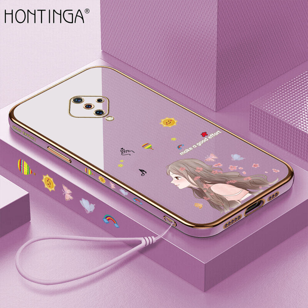 Hontinga Casing Case For Vivo S1 Pro Case Cute Lovely Butterflies Girl Luxury Chrome Plated Soft TPU Square Phone Case Full Cover Camera Protection Anti Gores Rubber Cases For Girls
