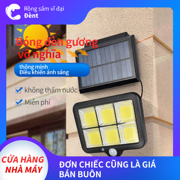 Đèn năng lượng mặt trời 6 Cob 120 Led Pin rời kèm điều khiển từ xa dây nối dài 5m siêu sáng dùng trong nhà, ngoài trời cảm biến ánh sáng và cảm biến chuyển