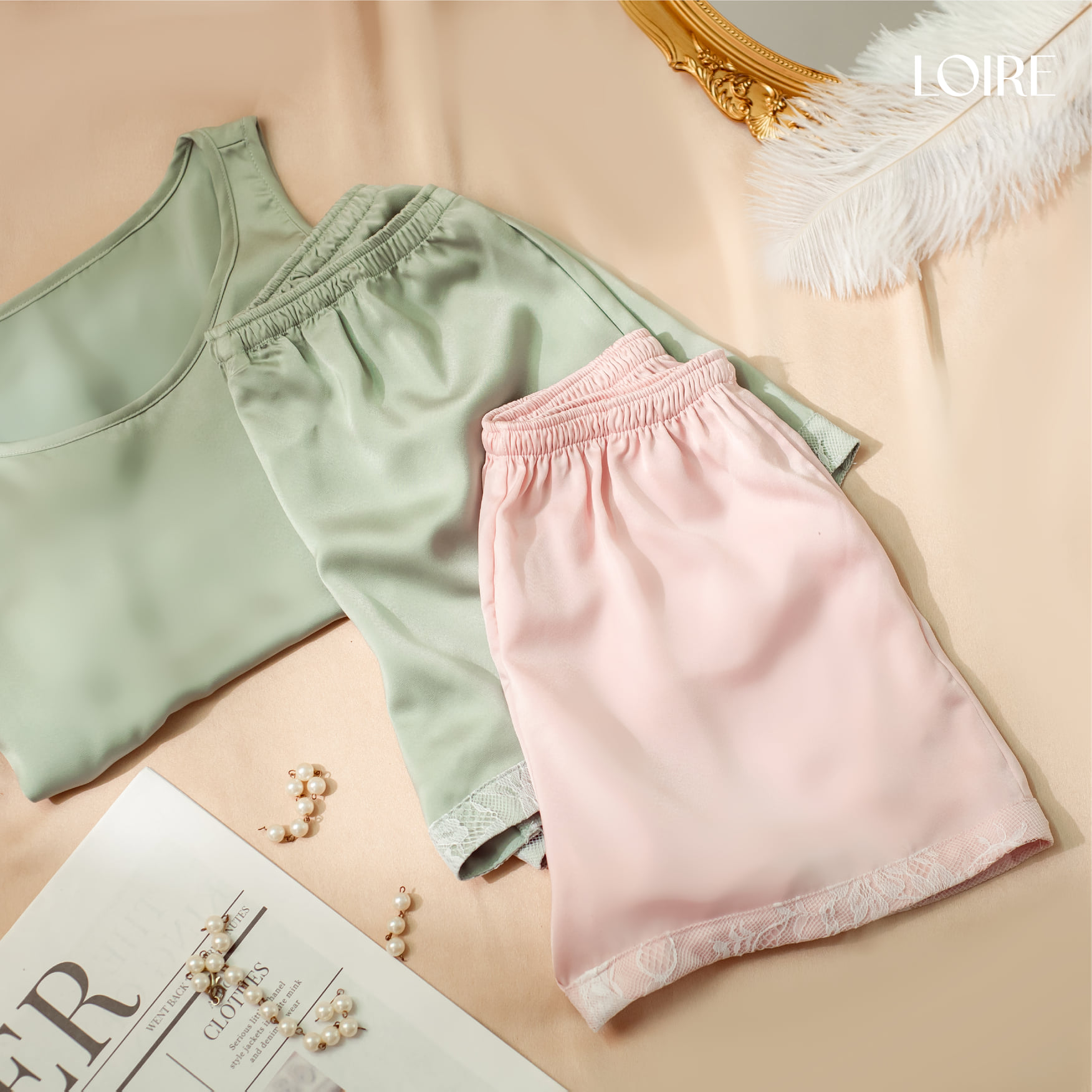 Bộ Đồ Ngủ Lụa Cách Điệu Sóng Lụa Phối Ren Loirechic BNC06