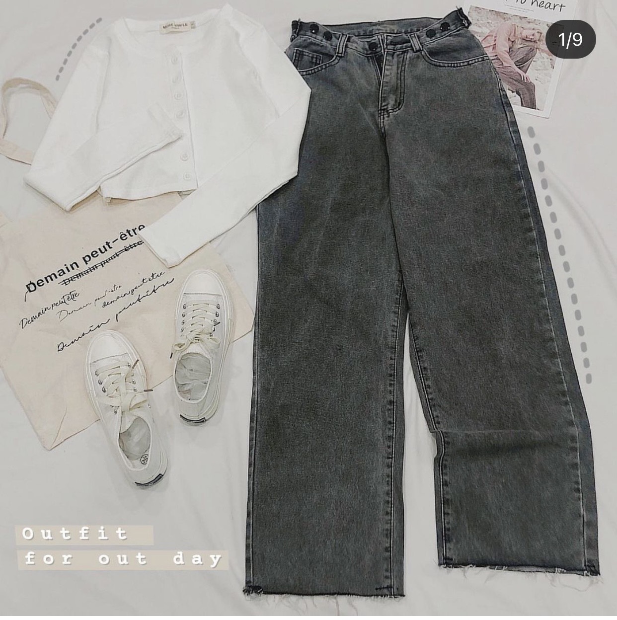 ☀️SET BAGGY JEANS LƯNG CAO ĐAI NÚT + CROPTOP GÂN TD