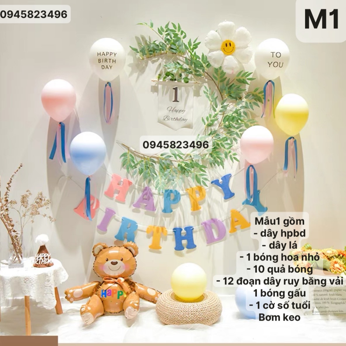 (kèm nón nỉ) set trang trí sinh nhật mẫu mới