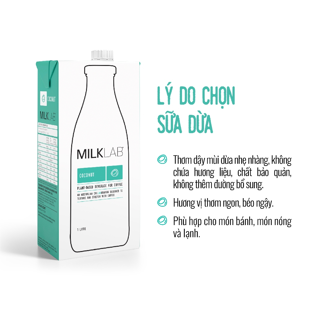 Sữa dừa cao cấp ít đường MILKLAB - Hộp 1L