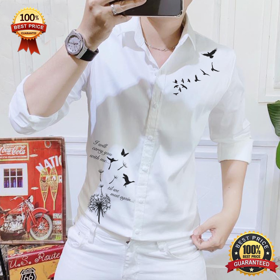 [HCM]Áo Sơ Mi Họa Hoa Lá Bồ Công Anh Cao Cấp | Sơ Mi Nam Họa Tiết Đẹp