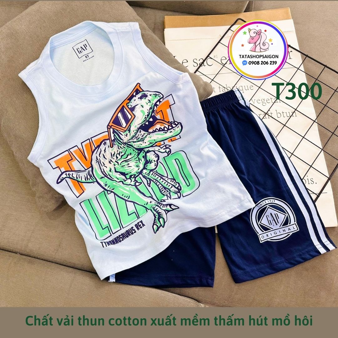 12 đến 40kg - Đồ bộ bé trai - Bộ ba lỗ sát nách cho bé trai size đại thun cotton mát mùa hè T300