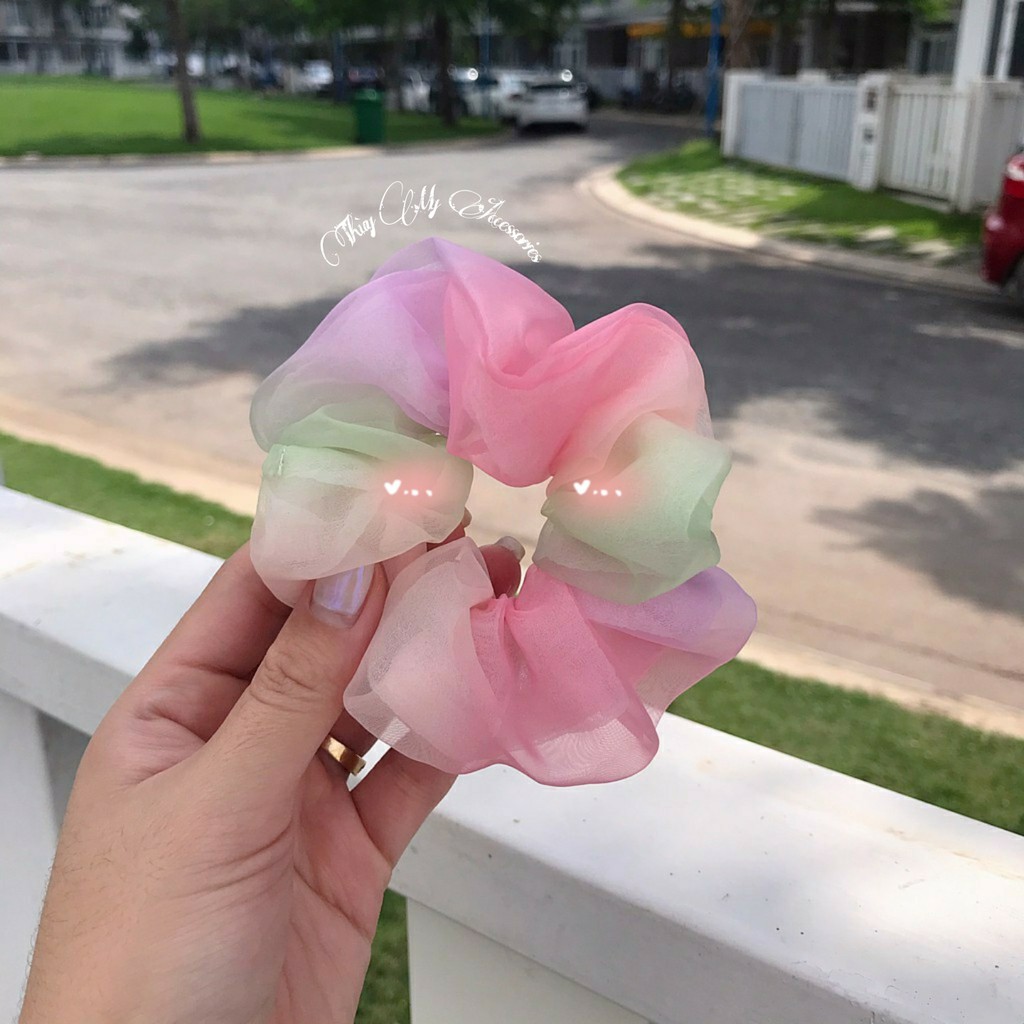 Dây cột tóc scrunchies cầu vồng - UniLabel