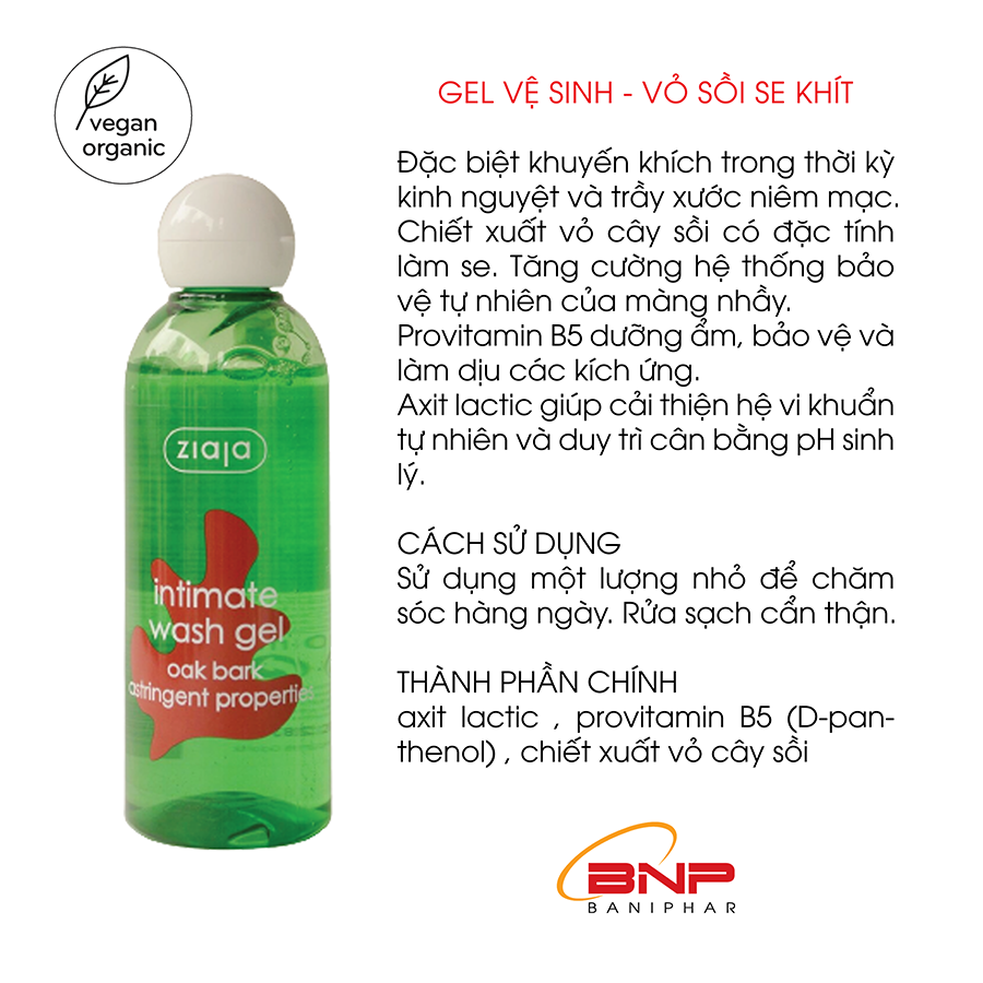 Dung dịch vệ sinh phụ nữ Intimate Vỏ Sồi Se khít 200ml [Hàng chính hãng]