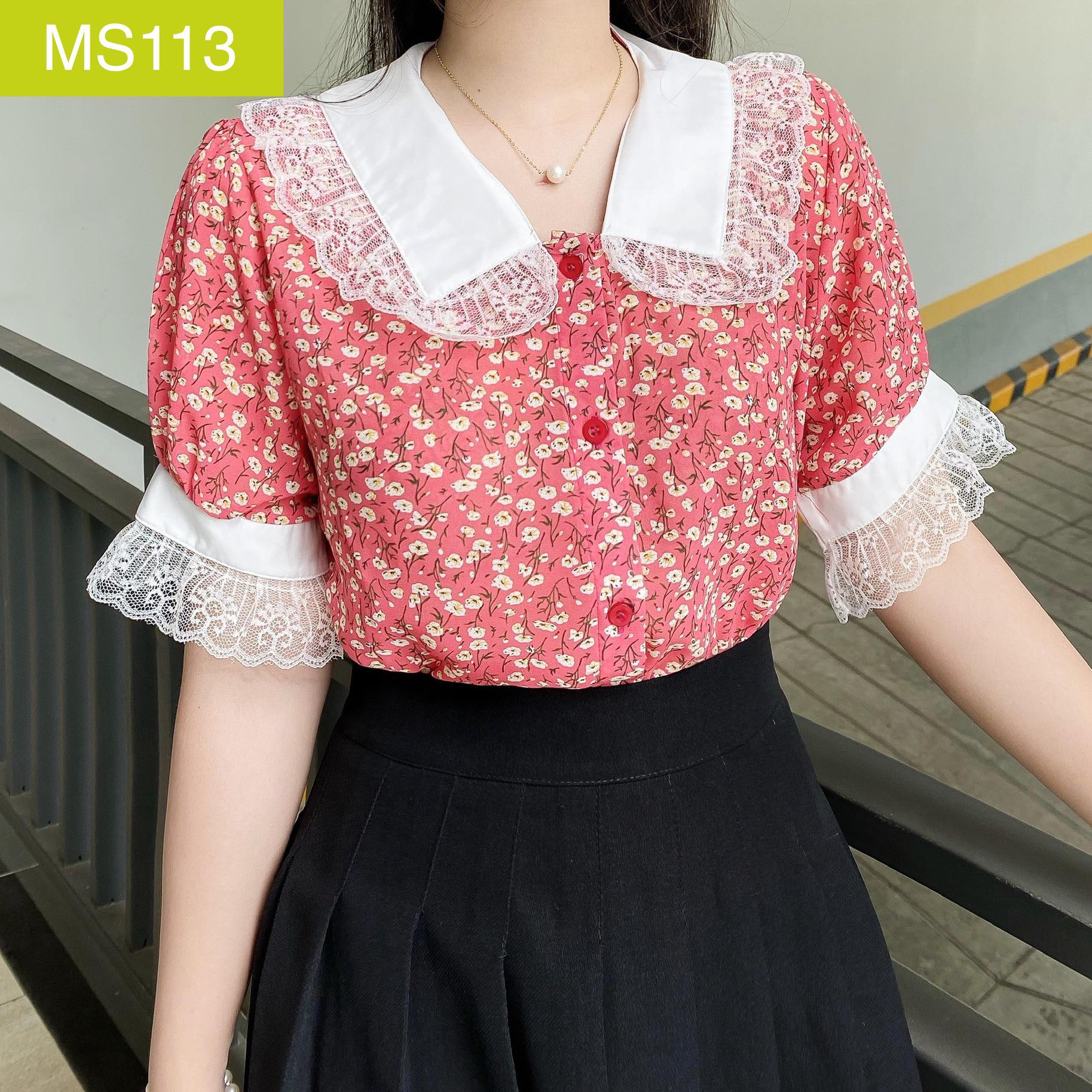 ÁO SƠ MI CỔ NHỌN VIỀN REN (MS113)