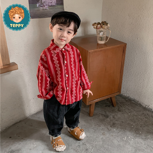 Áo sơ mi hoạ tiết tay dài cho bé