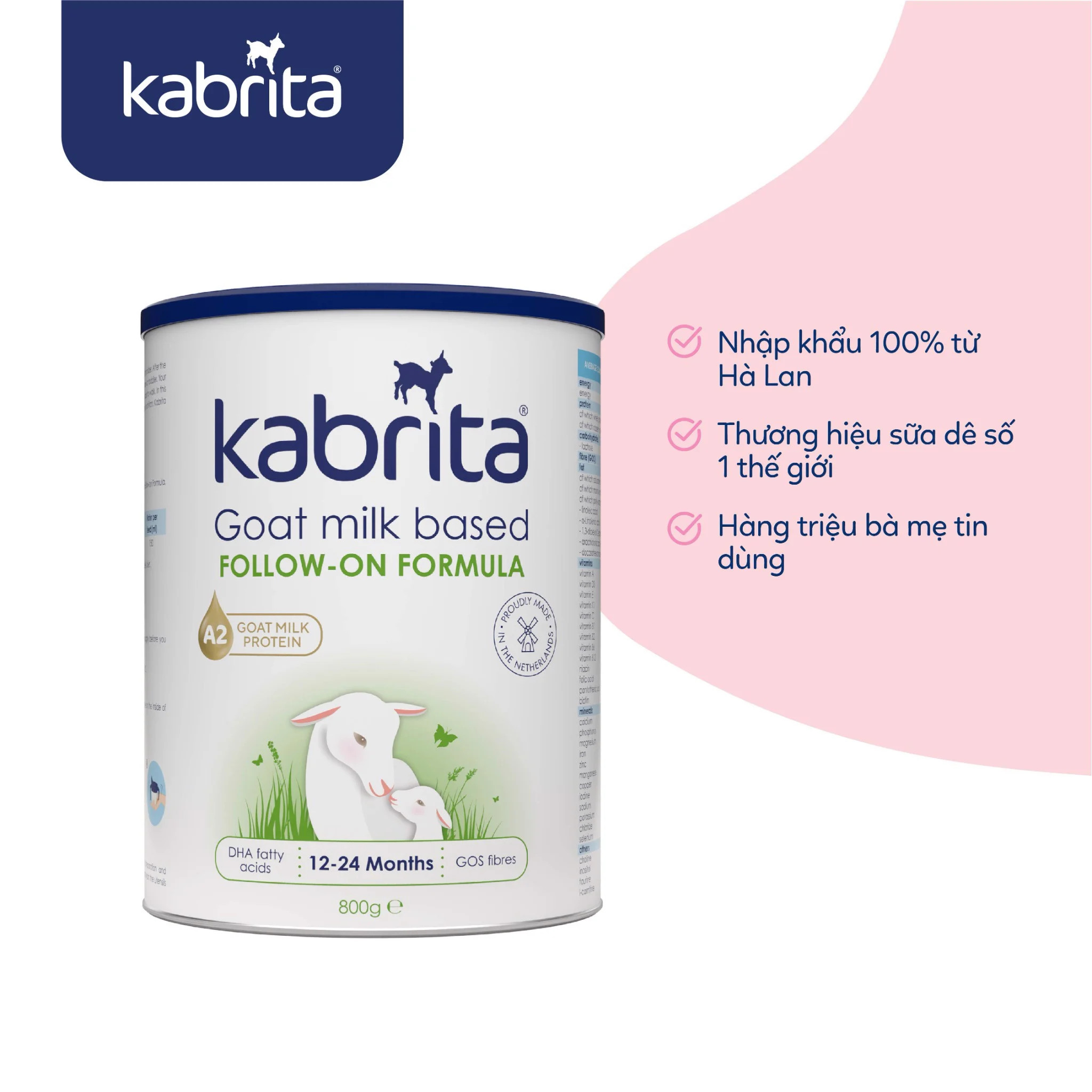 Sữa Dê Kabrita số 2 Lon 800g Cho bé 12-24 Tháng