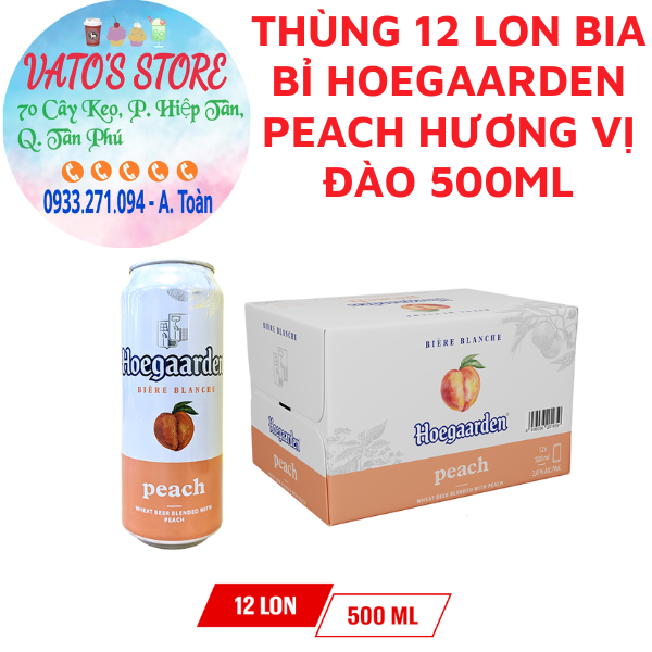 Bia bỉ hoegaarden peach thùng 12 lon chính hiệu - hương vị đào / lốc 6 lon bia bỉ hoegaarden đào 500ml