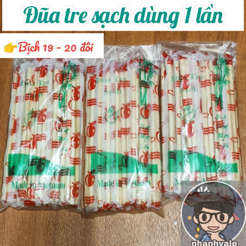 Bịch đũa tre sạch dùng một lần Bịch 20 đôi Tiệt trùng tiện dụng cho quán ăn và du lịch xa