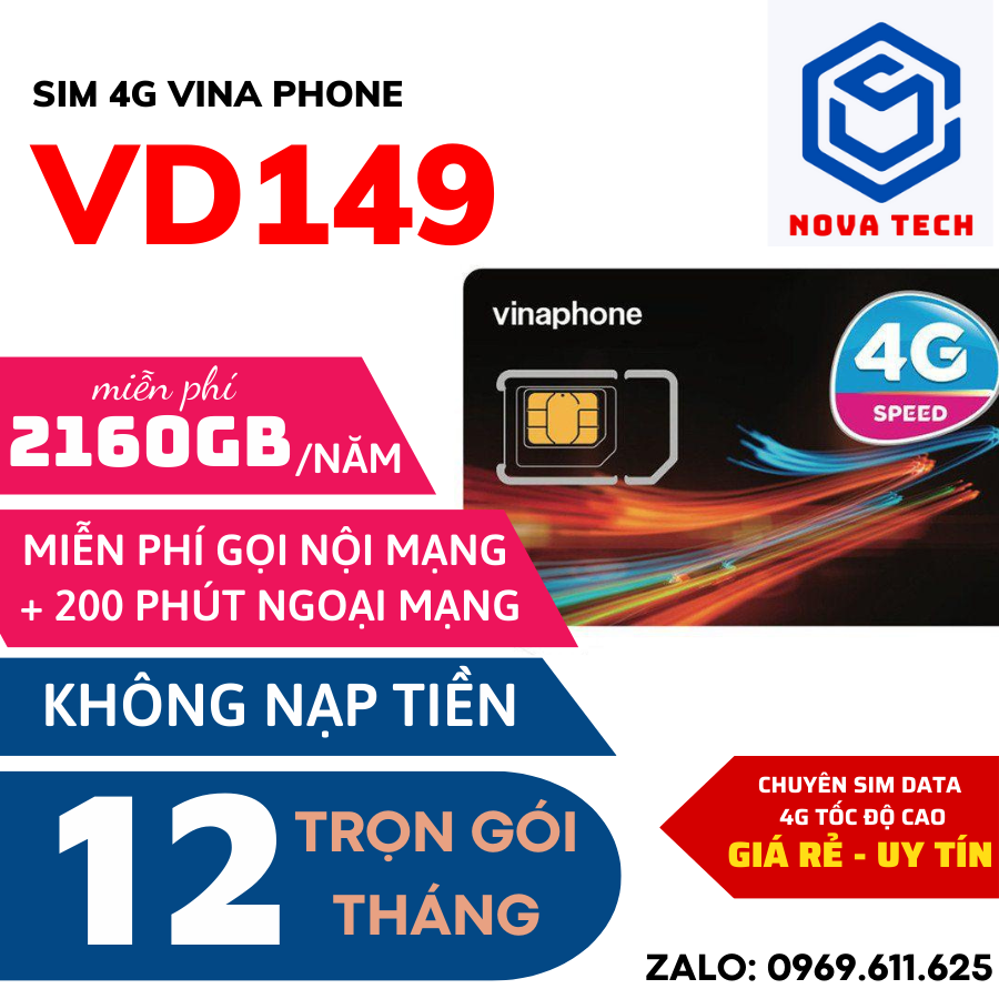 Sim 4g trọn gói 1 năm vina vd149 180gb/ 1 tháng 6gb 1 ngày miễn phí gọi sim 4g vinaphone trọn gói 1 năm . freeship - chưa kích hoạt.