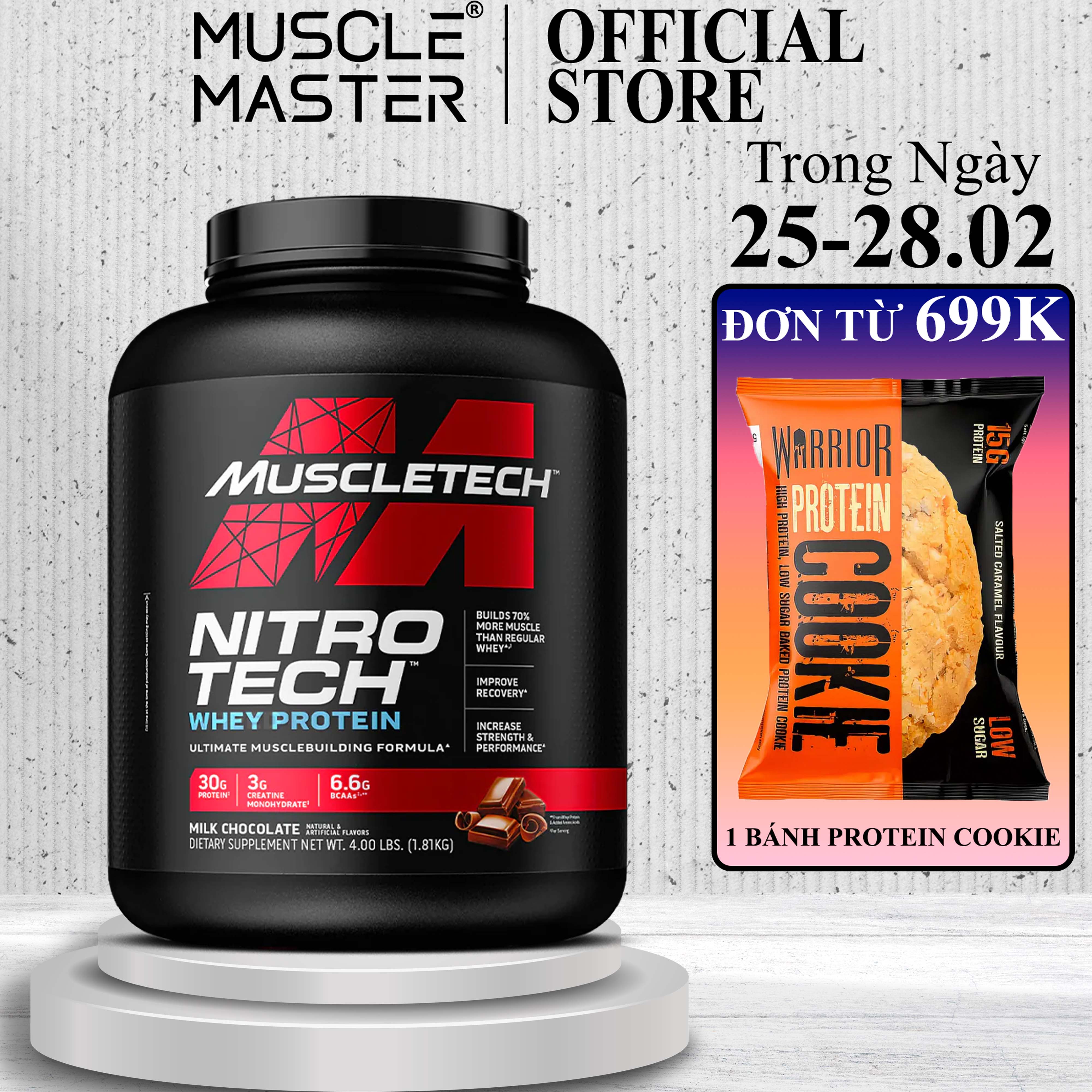Sữa Tăng Cơ Whey + Creatine Muscletech Nitro Tech Whey Protein 4lbs