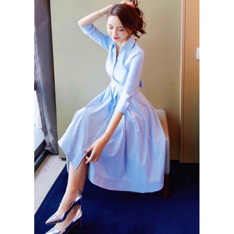 Đầm Xanh Cột Chéo Eo