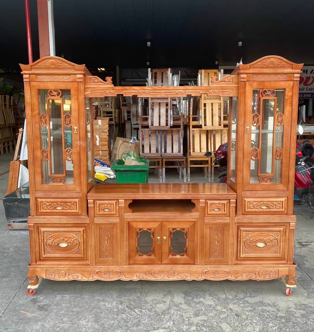 [Trả góp 0%] kệ ti vi gỗ gõ sồi nga  2M2  hàng chuẩn xuất khẩu - Kệ ti vi - tủ rượu liền kề sang trọng quý phái