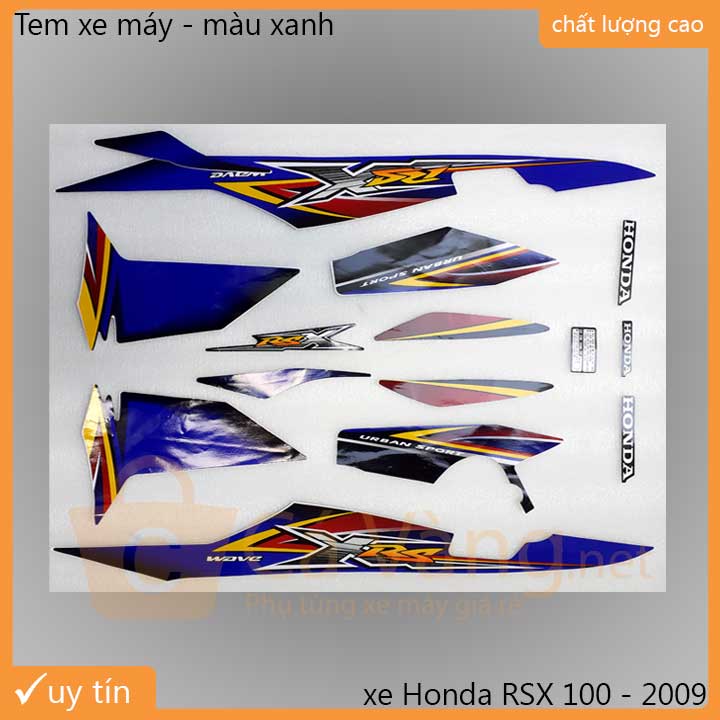 Tem xe Wave RSX 2009 LOẠI 3 lớp, TEM tốt dán dàn áo xe màu XANH, TRĂNG, ĐEN, ĐỎ