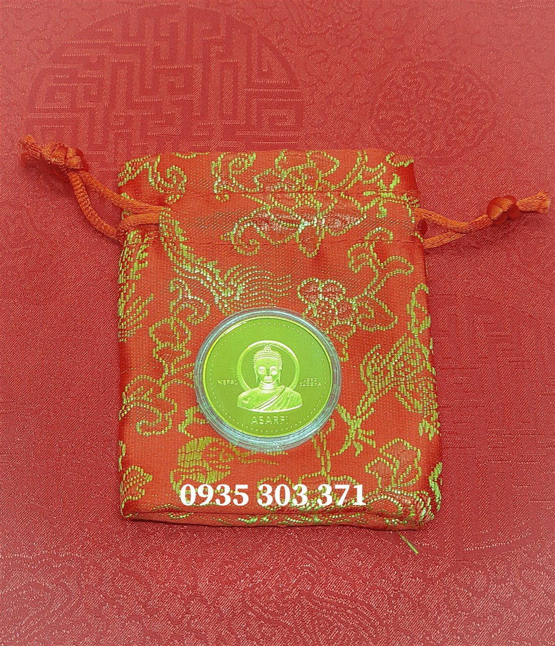 [HCM]Đồng Xu Hình Phật Nepal Túi May Mắm