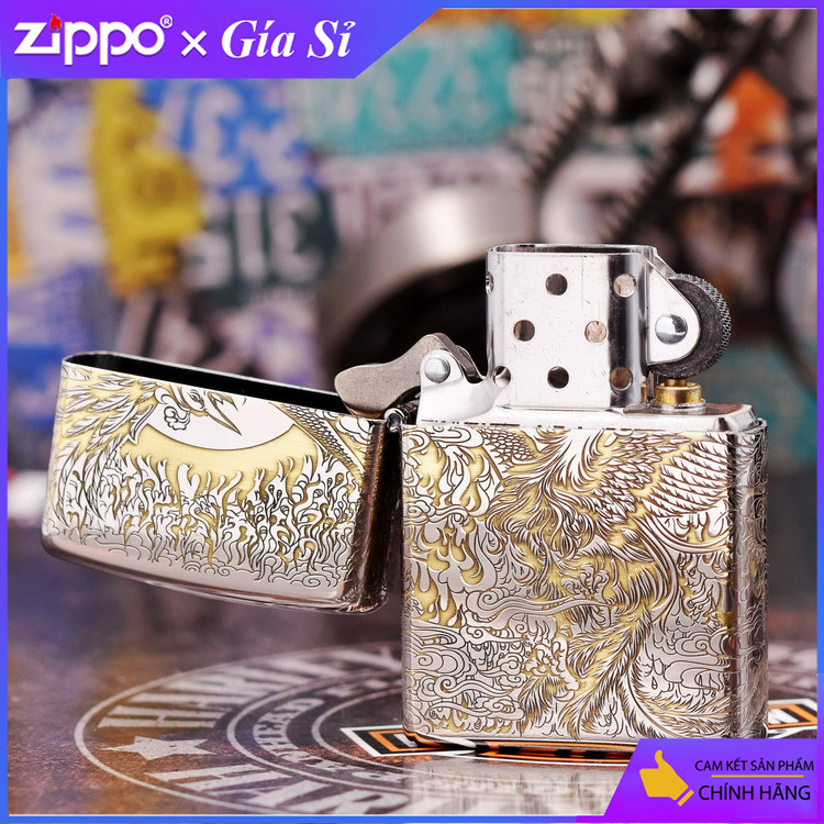Bật lửa Zippo khắc chim phượng hoàng bản Armor mạ chrome