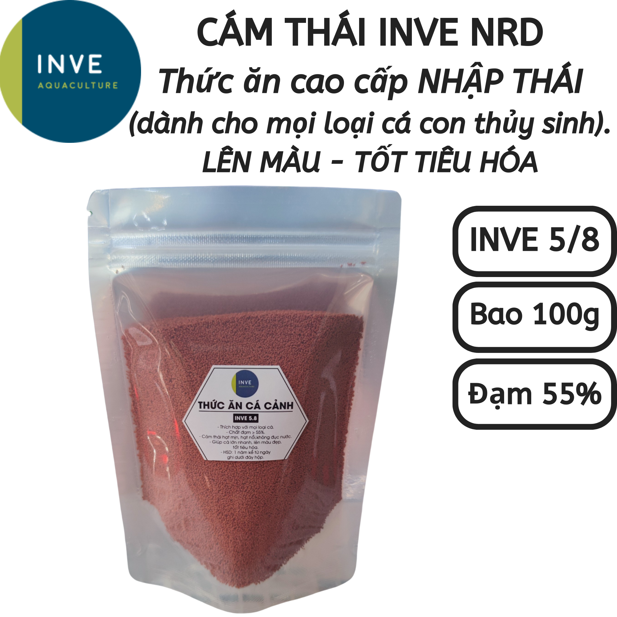 Bao 100g inve Thai Bran 5/8-5.8-feed for big fish, 7-color fish, Betta, aquatic fish | Hingaostore.