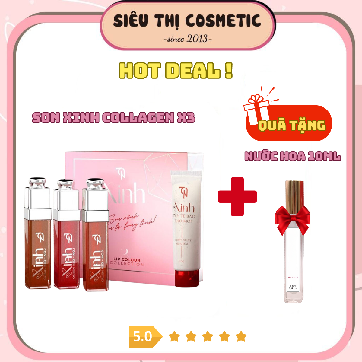 (tặng ttbc) Son Xinh Mỹ Phẩm Đông Anh Chính Hãng Set Son 3 Màu + tặng nước hoa