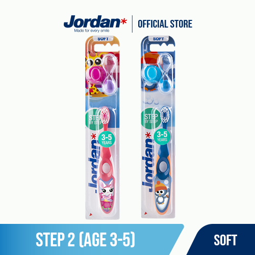 Combo 2 chiếc Bàn chải đánh răng trẻ em 3-5 tuổi Jordan Step 2, Lông mềm