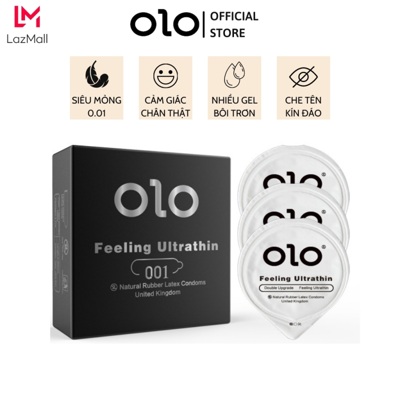Bao cao su OLO 0.01 Feeling Ultrathin siêu mỏng, nhiều gel bôi trơn - Hộp 3 bcs cao cấp