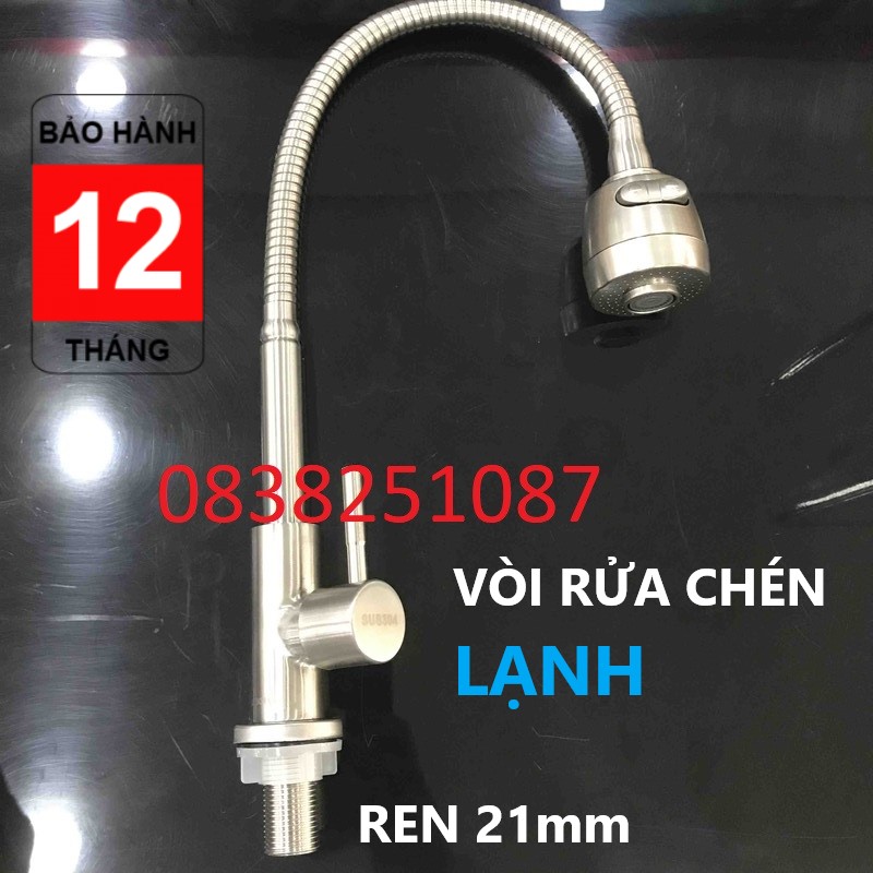 Vòi rửa chén lạnh inox sus 304 cần lò xo