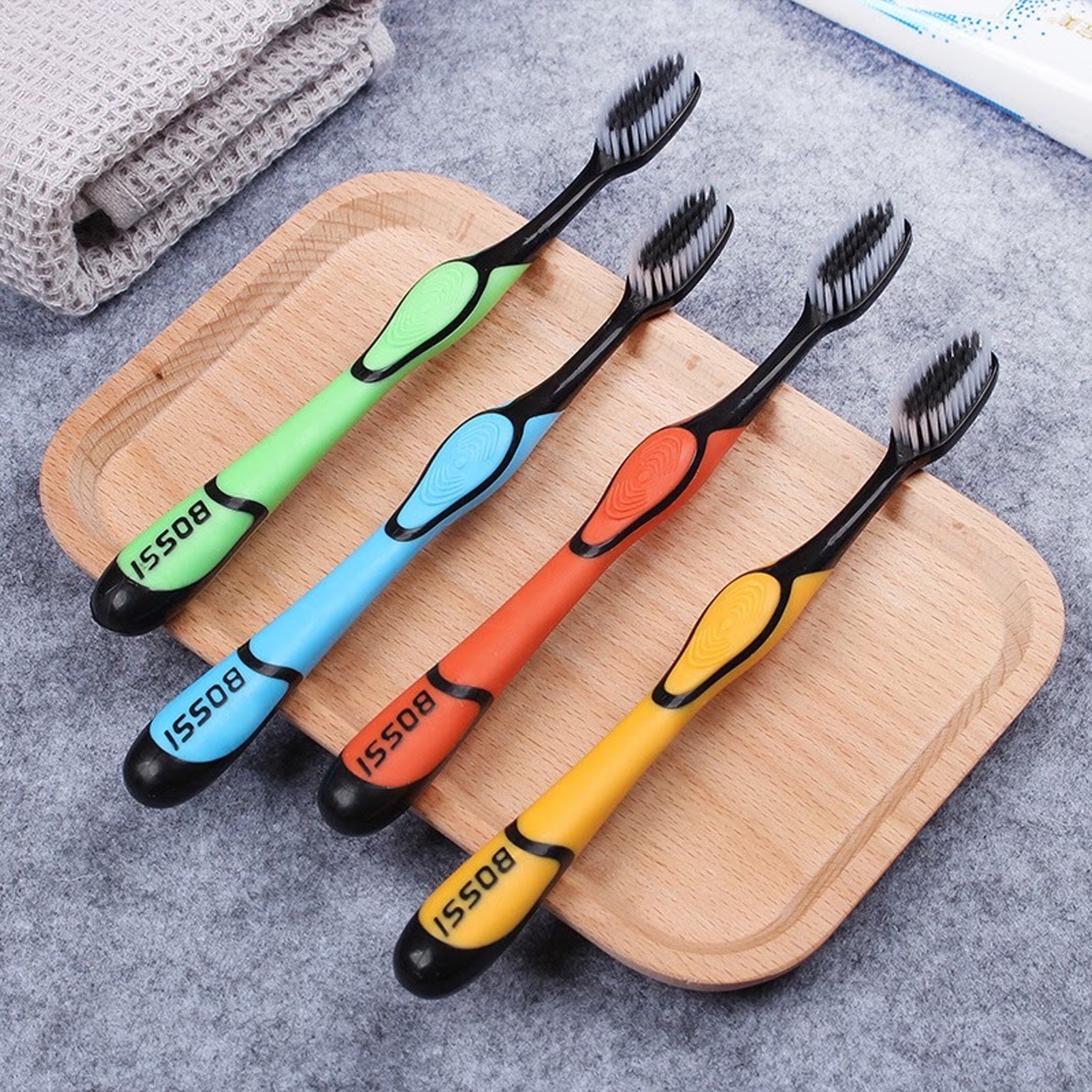 [ HOT HOT ]COMBO 2 BÀN CHẢI ĐÁNH RĂNG BOSSI THAN TRE SIÊU MỀM [NANCY SHOP] mua 2 combo tặng 2 móc dán tường siêu dính