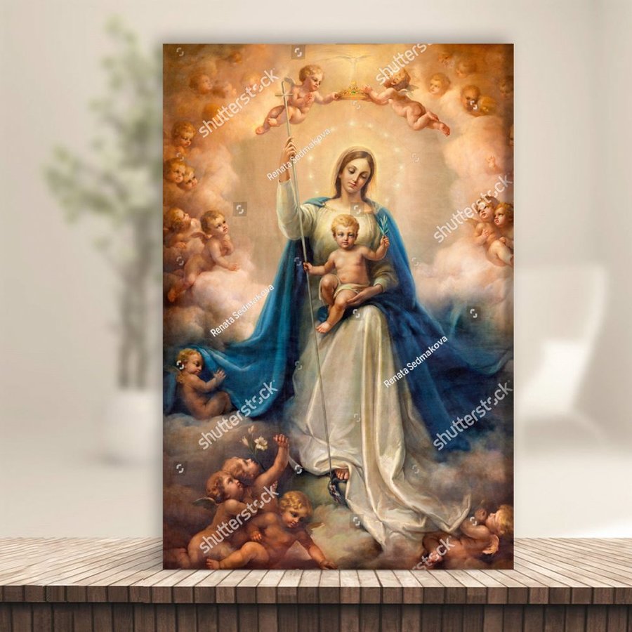 Lalashop-our Queen Mary Christian wall painting table top canvas large frame 40x60 God painting living room decor bedroom decor with nails