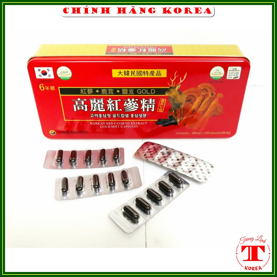 Viên đạm hồng sâm nhung hươu linh chi Đỏ Gold đặc biệt, hộp 120 viên - Tăng đề kháng, giảm căng thẳng, phòng ung thư, tranglinhkorea