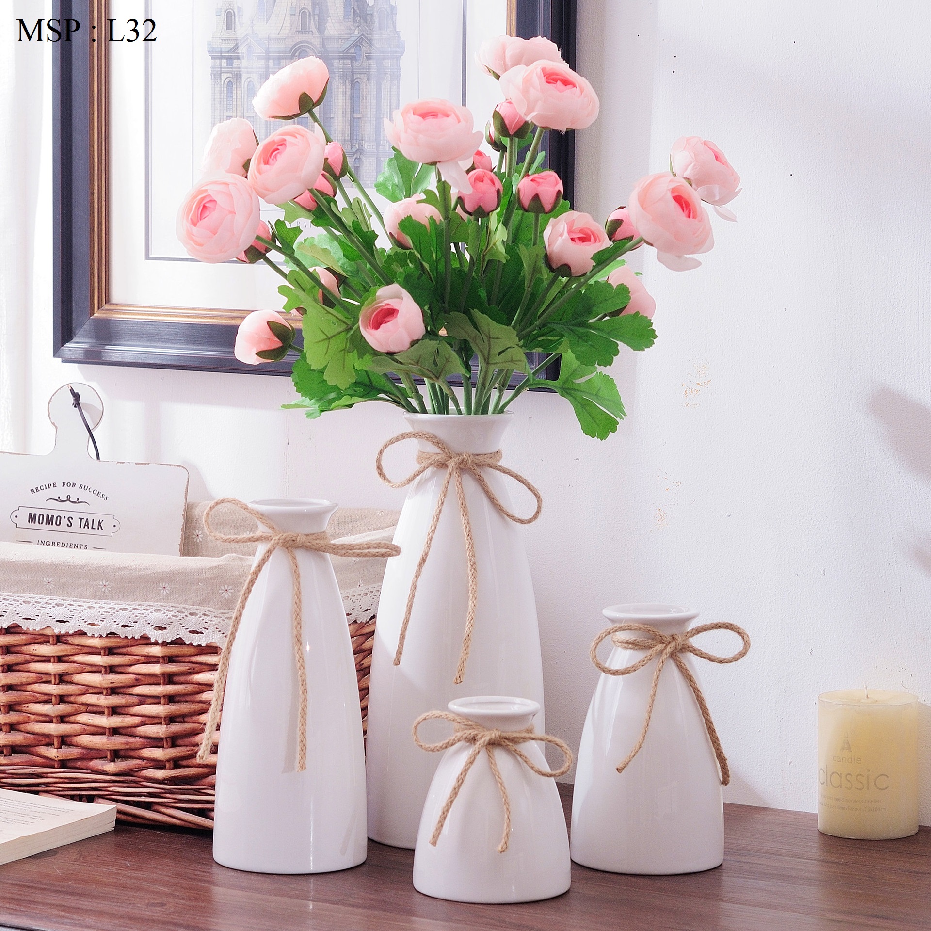 BÌNH GỐM - [BỘ 1] - lọ hoa MINI - decor - gốm sứ bát tràng- hoa khô- [201]