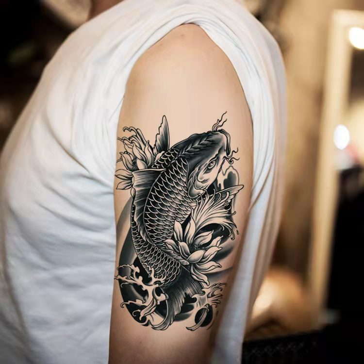 Lucky big koi tattoo stickers arm calf men and women waterproof and durable