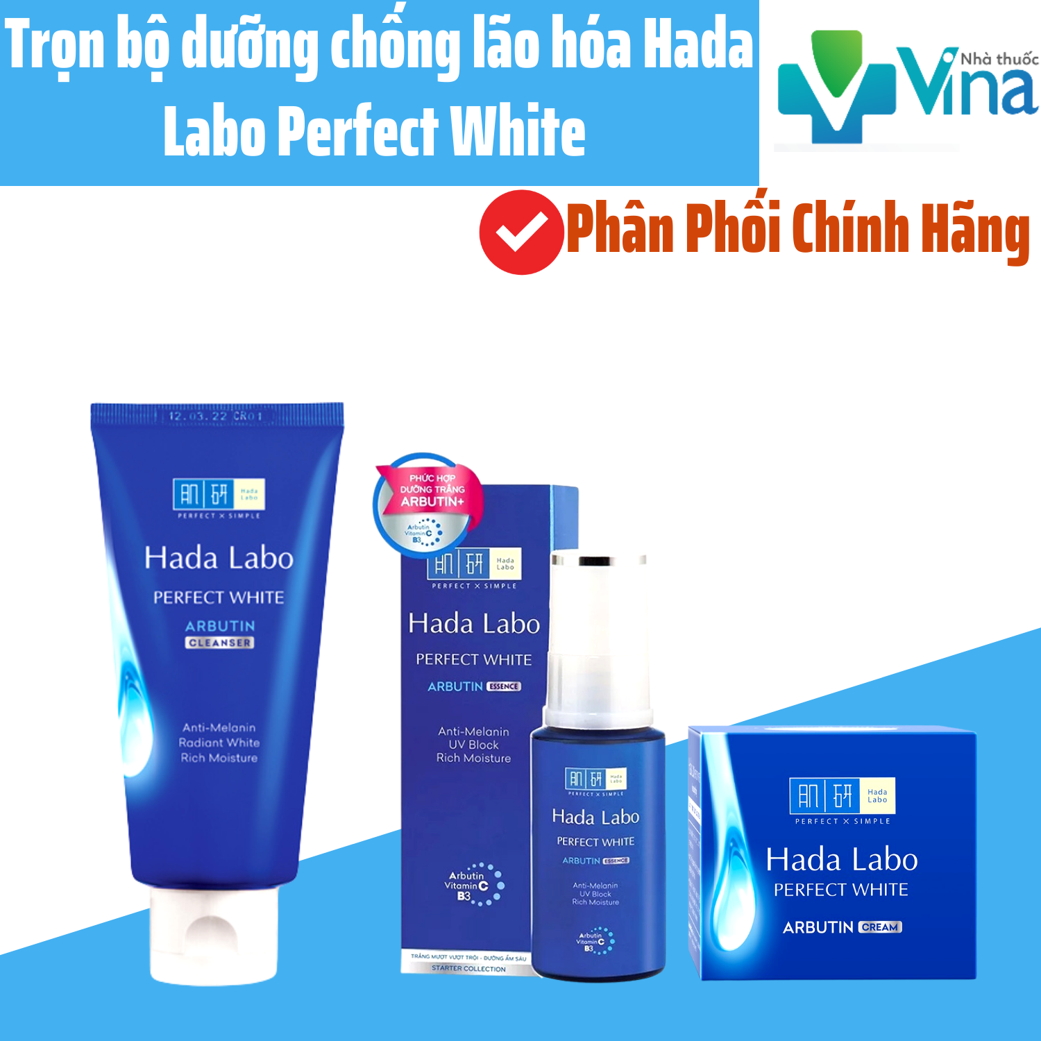 Bộ sản phẩm dưỡng trắng da tối ưu hada labo perfect white
