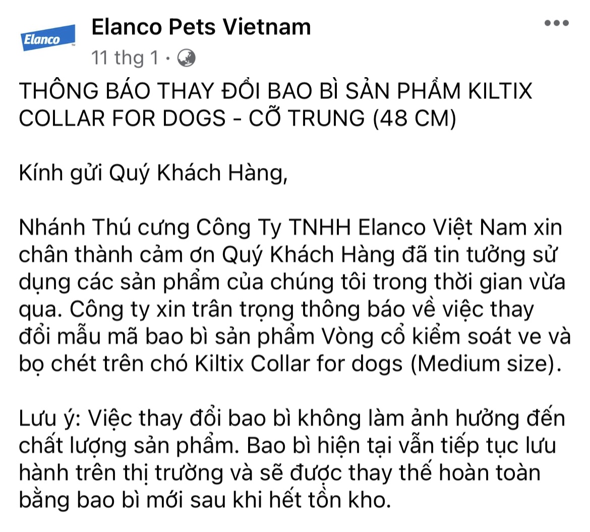 Vòng đeo cổ Kiltix diệt ve, bọ chét (chó dưới 20kg)