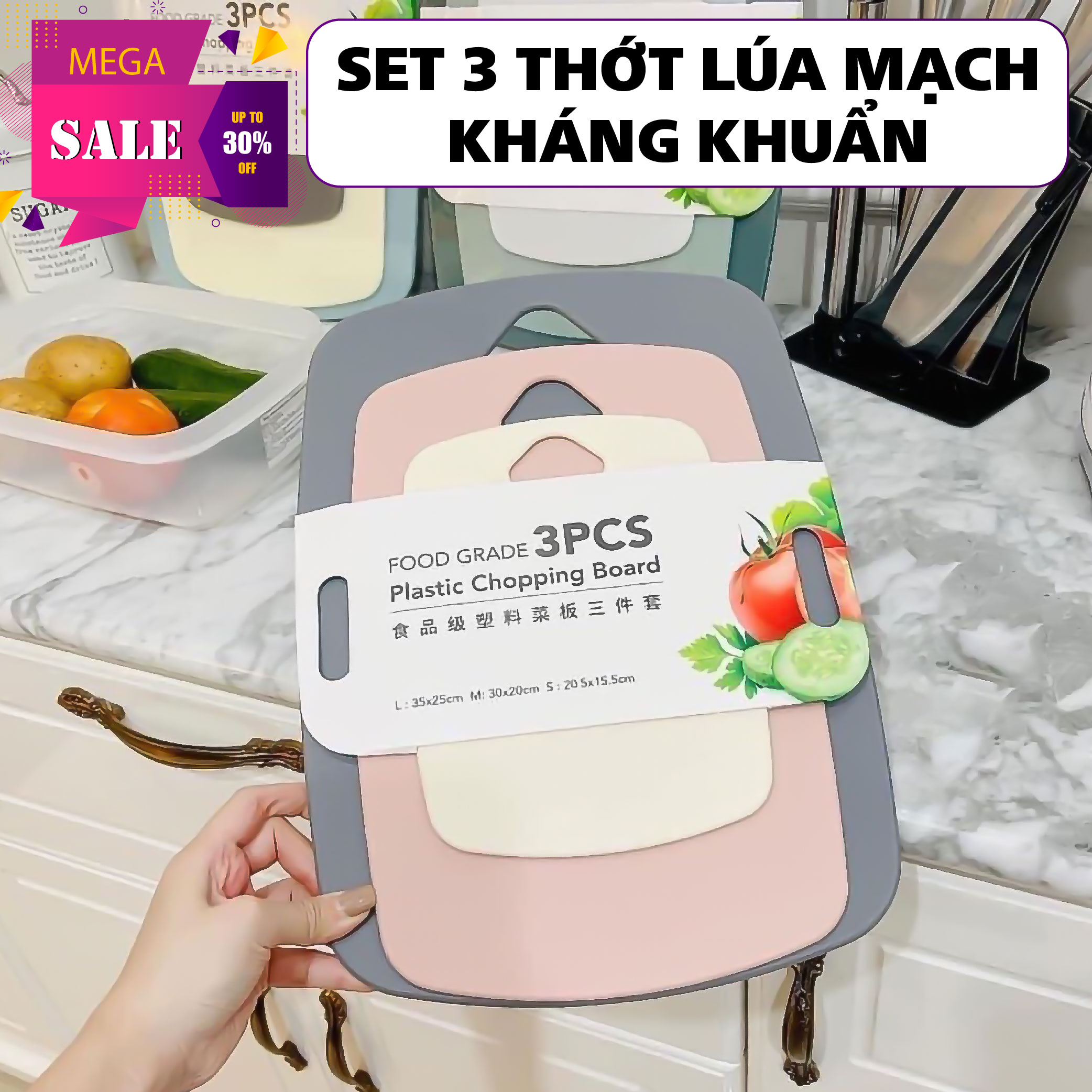 Set 3 thớt lúa mạch kháng khuẩn, bộ thớt chống trượt chất liệu cao cấp dành cho căn bếp gia đình, siêu tiện ích / Bếp & Phòng ăn / Dụng cụ nhà bếp / Thớt.