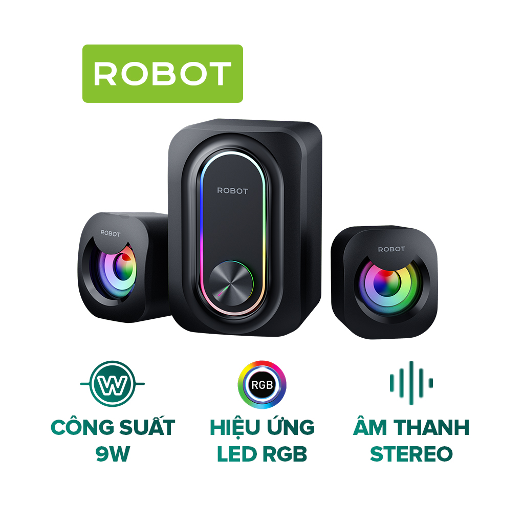 Loa máy tính Robot RS200 loa vi tính gaming công suất 6W hiệu ứng led âm thanh mạnh mẽ chất âm chi tiết điều khiển núm xoay kết nối máy tính laptop điện thoại máy mp3 - màu đen l hàng chính hãng