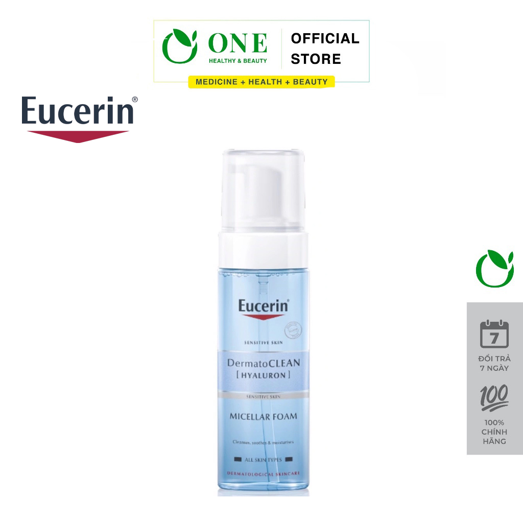 Bọt Tẩy Trang Eucerin Dermato Clean Hyaluron Micellar Foam làm sạch & dưỡng ẩm da 150ml
